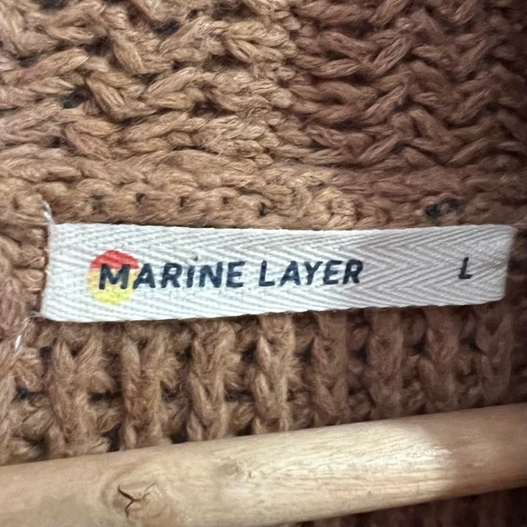 Marine Layer Women Large Chunky Knit Long Cardigan Merino Wool Blend Rust Orange - Picture 6 of 8